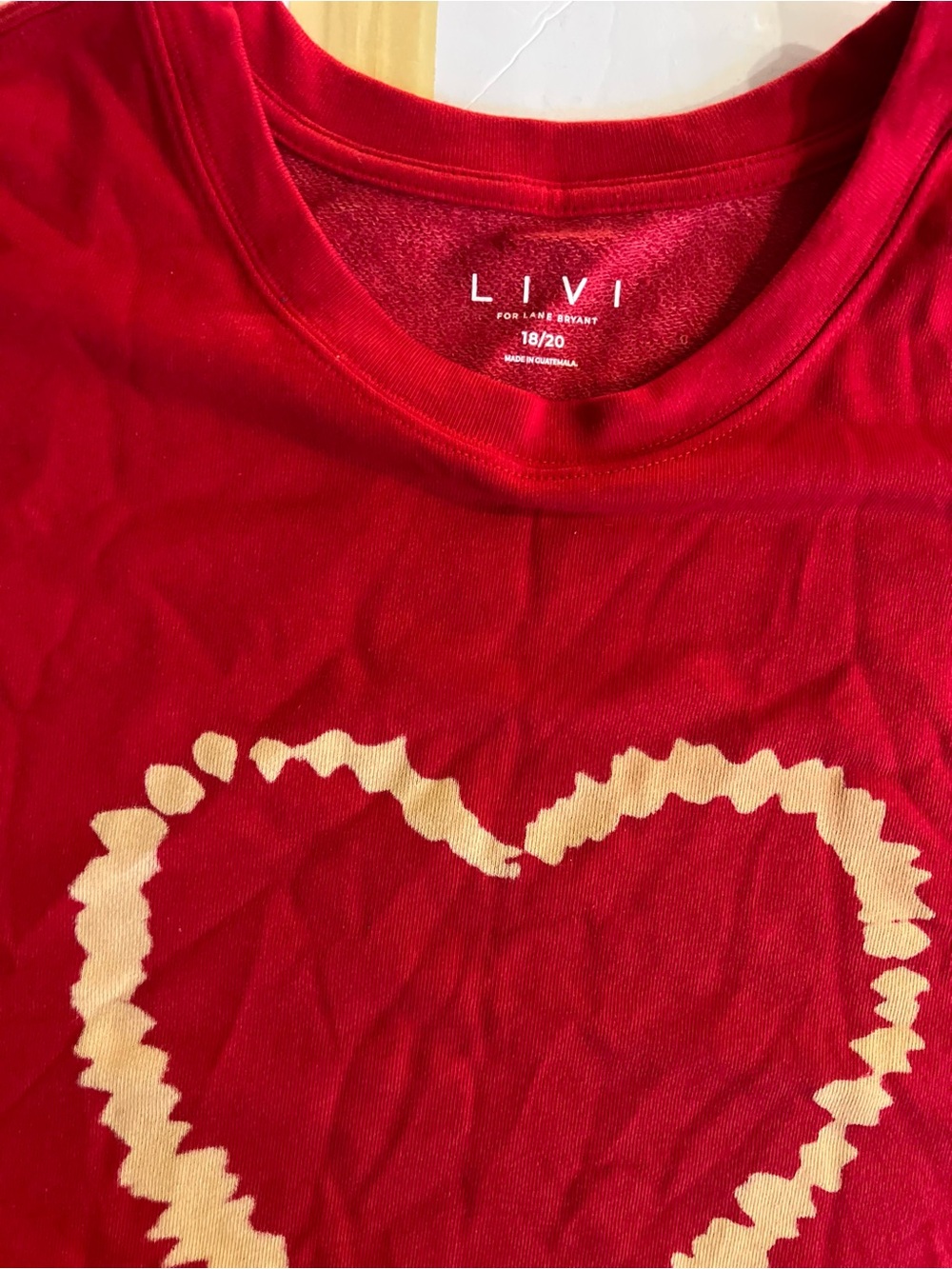 Livi Active Red Tee with Cream Heart Graphic